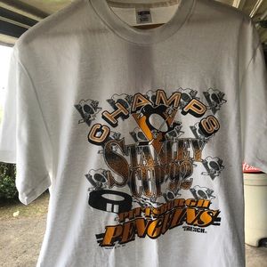 Pittsburgh Penguins 92 Cup Champs T-Shirt Vintage Single Stitch